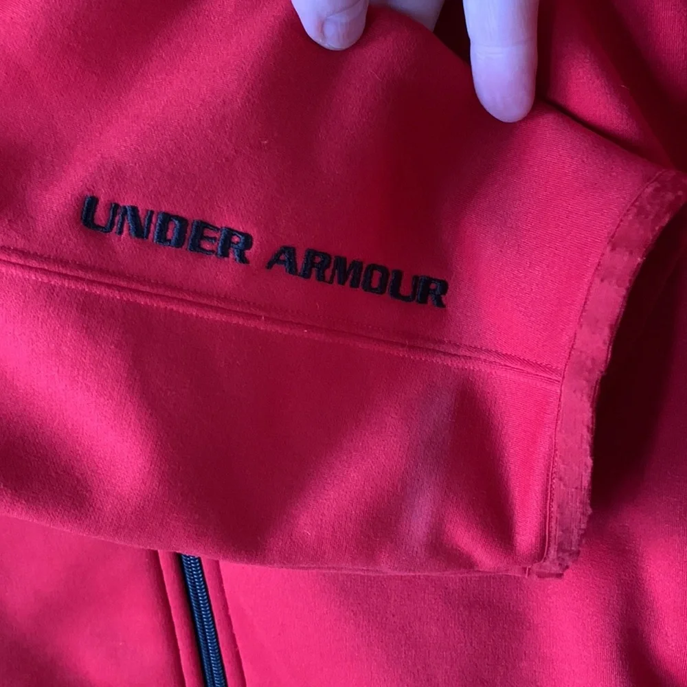 Under Armour LARGE men’s warm red fleece lined full zip jacket stand collar VGUC